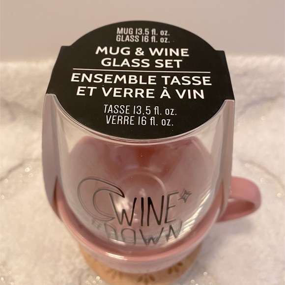🍷🌙 WINE DOWN Glass and WAKE UP Mug Set ☀️☕️ - Picture 2 of 2